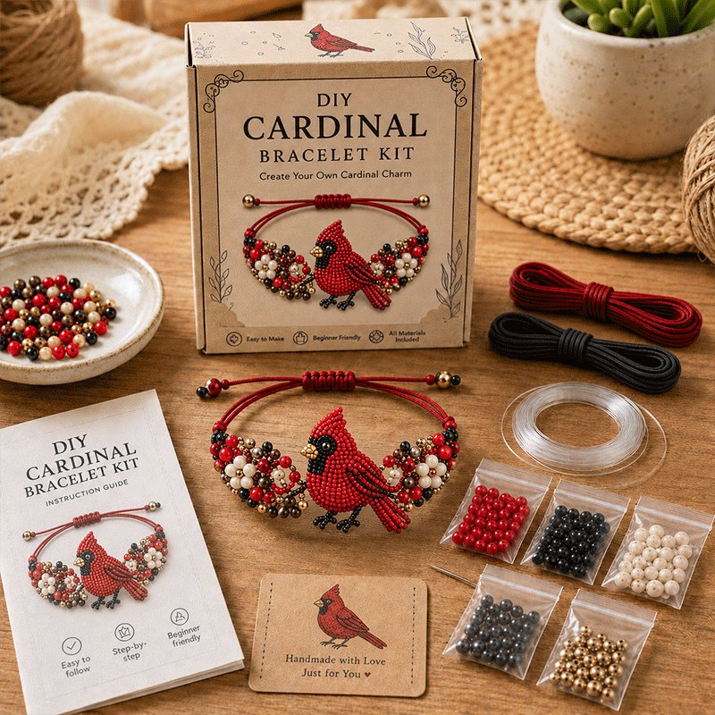 DIY Cardinal beaded bracelet kit in rich red