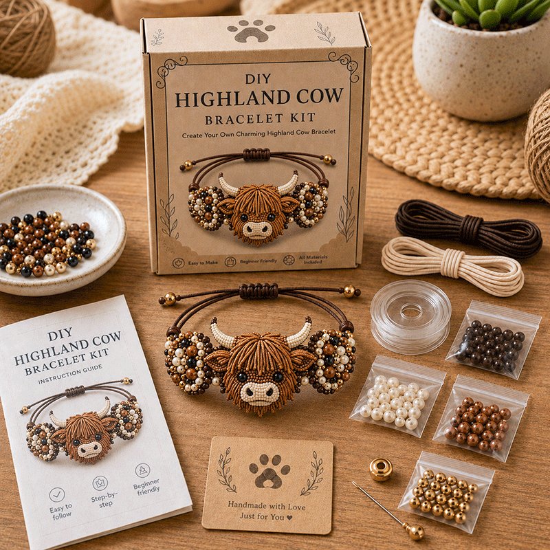DIY Highland Cattle beaded bracelet kit with rustic palette