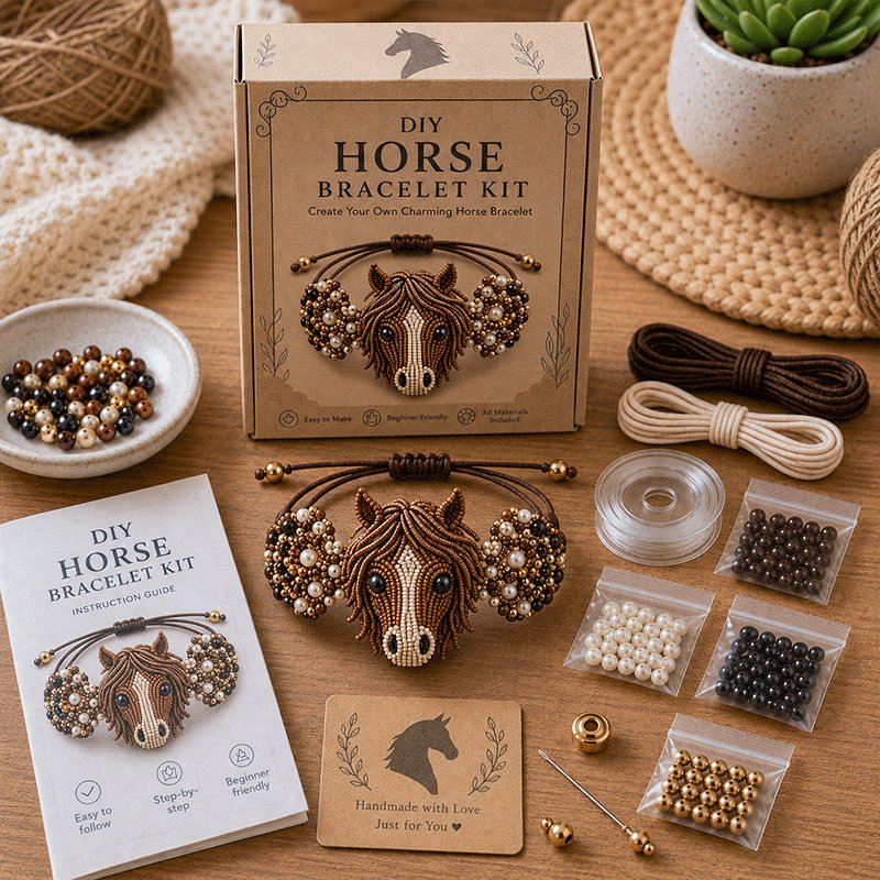 DIY Horse beaded bracelet kit in golden brown