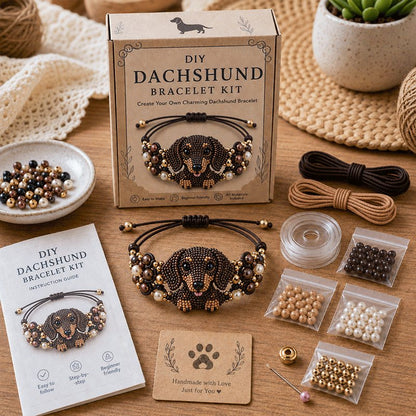 DIY Dachshund beaded bracelet kit in warm brown
