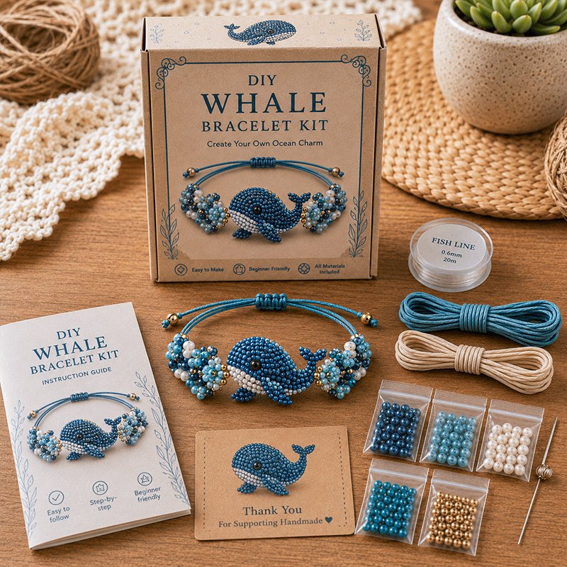 DIY Whale beaded bracelet kit in deep ocean blue