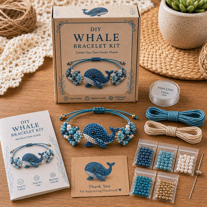 DIY Whale beaded bracelet kit in deep ocean blue