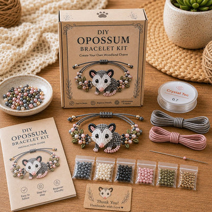 DIY Opossum beaded bracelet kit with natural tones