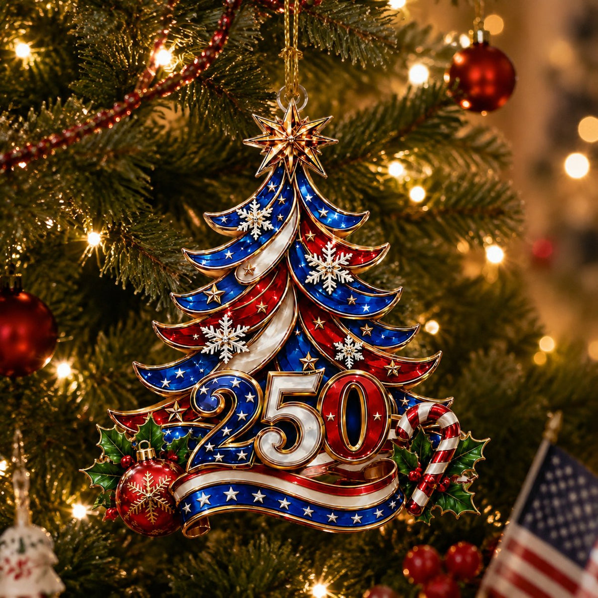 USA 250th anniversary 250 Christmas Tree patriotic Christmas ornament