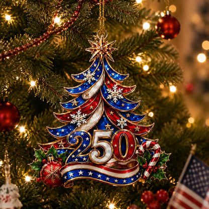USA 250th anniversary 250 Christmas Tree patriotic Christmas ornament