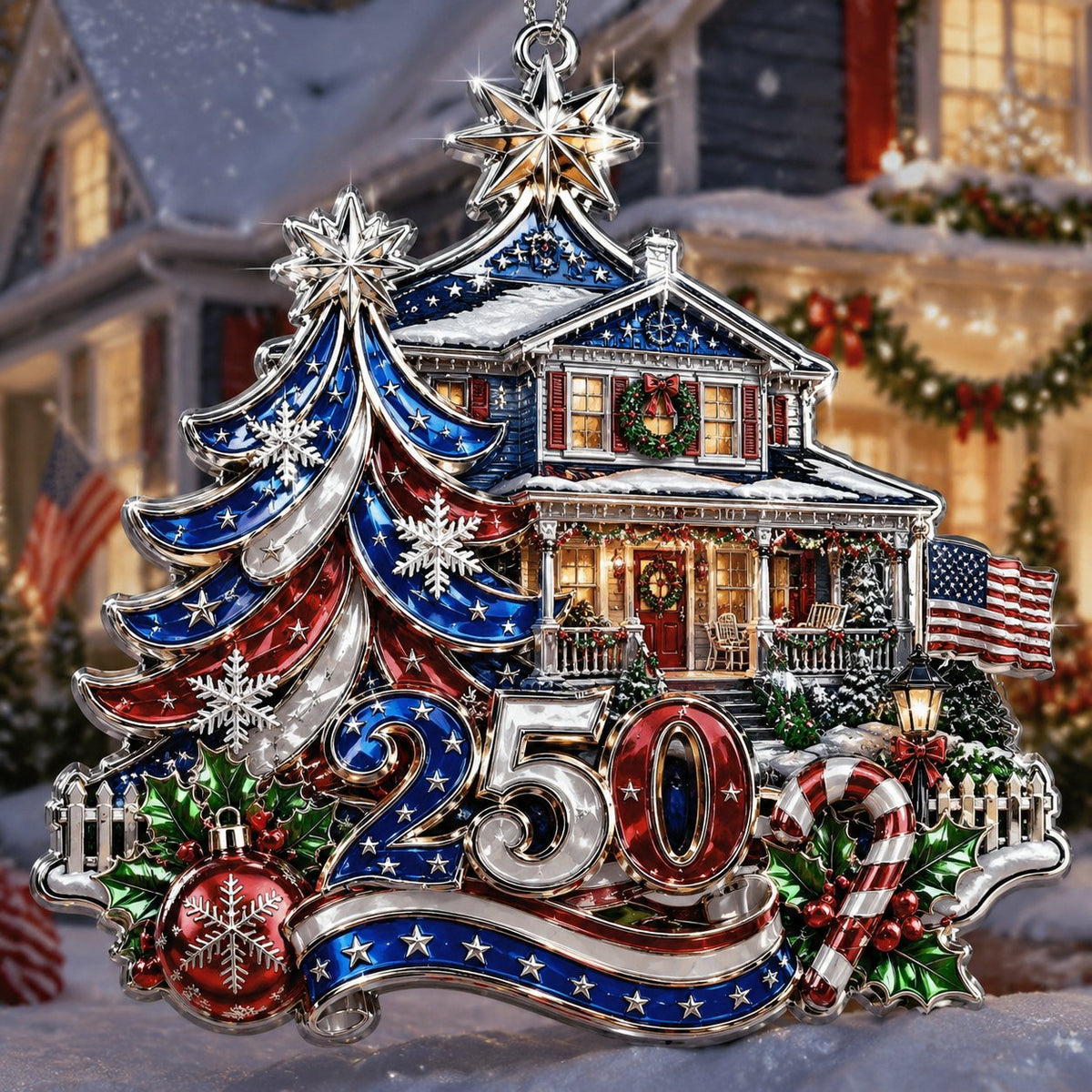 USA 250th anniversary American Christmas Home patriotic Christmas ornament
