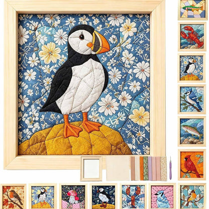 Puffin coastal bird no-sew fabric wall art
