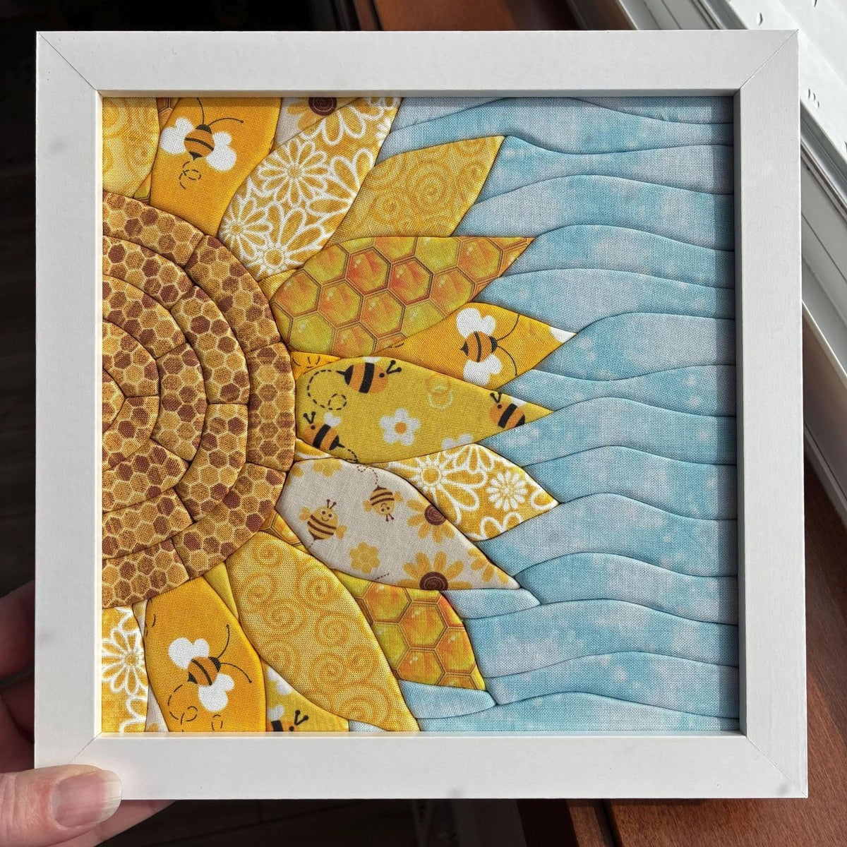 Sunflower no-sew fabric art wall panel with wood frame