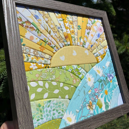 Sunrise no-sew fabric art with fan-shaped morning rays