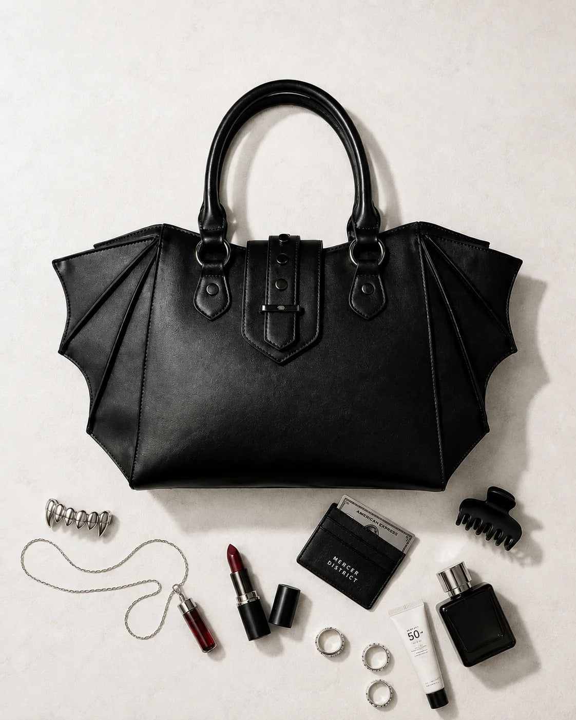 Gothic Batwing Vegan Leather Tote Bag