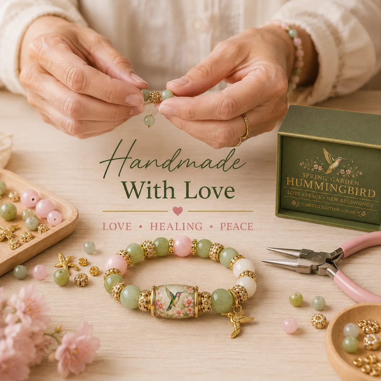 Handcrafted Hummingbird Healing Bracelet — A Gift of Love, Peace & Hope