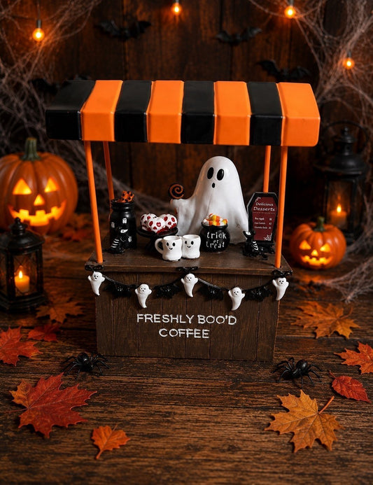 Freshly Boo'd Coffee Ghost Cart — Halloween Tabletop Decor