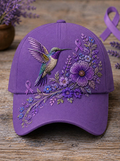 Lavender Alzheimer's awareness hummingbird floral hat