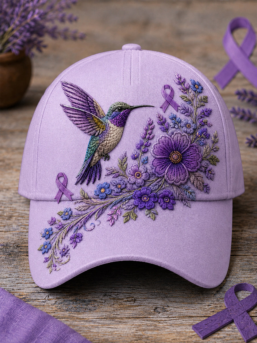 Light purple Alzheimer's awareness hummingbird hat