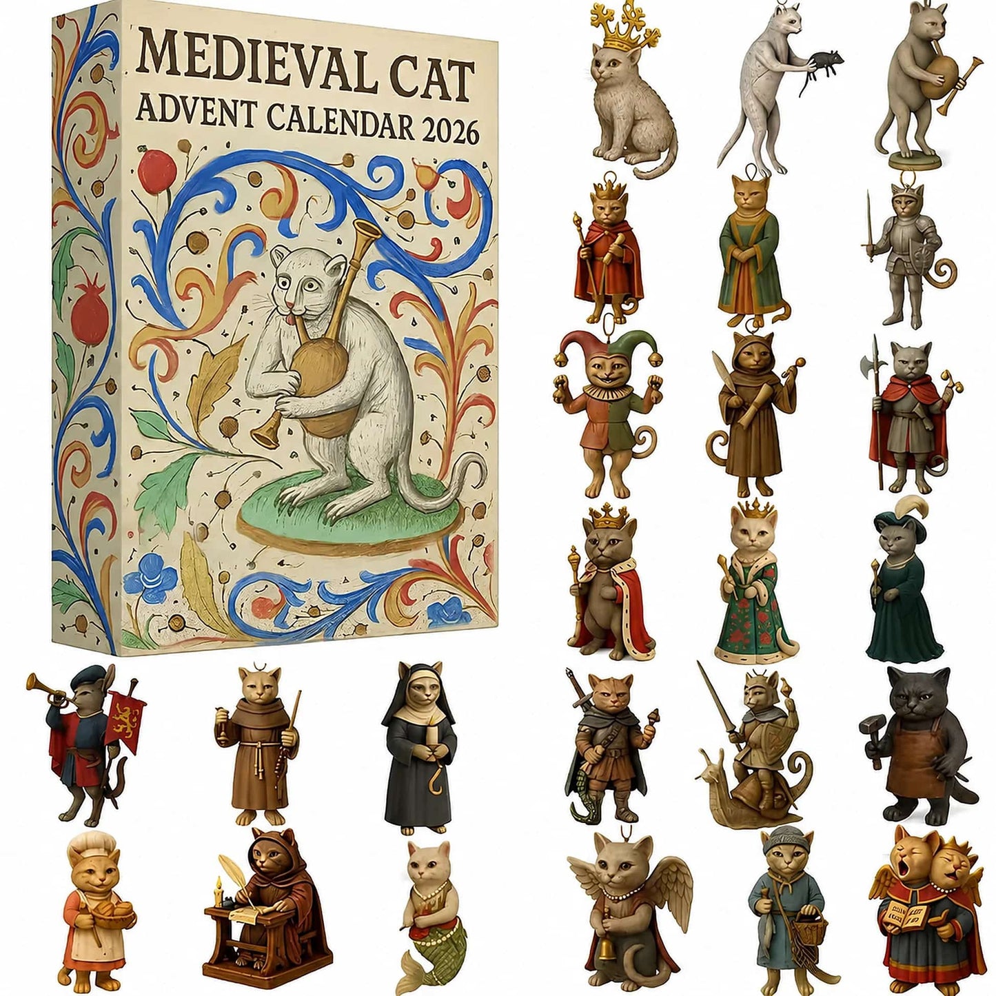 Medieval Cat Advent Calendar 2026 - 24 Acrylic Ornaments