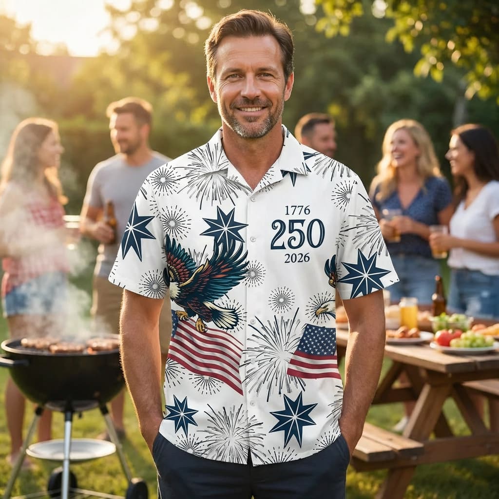 Men's American 250th Anniversary Art Print Hawaiian Shirt