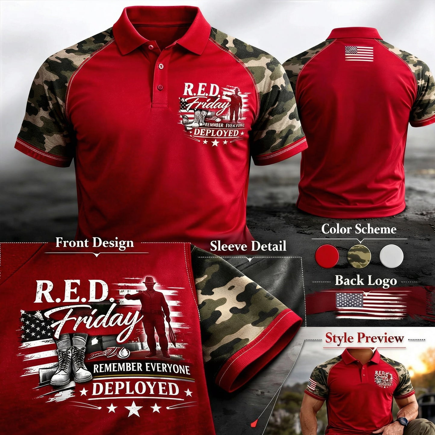 Camo Sleeves R.E.D. Friday Polo Shirt