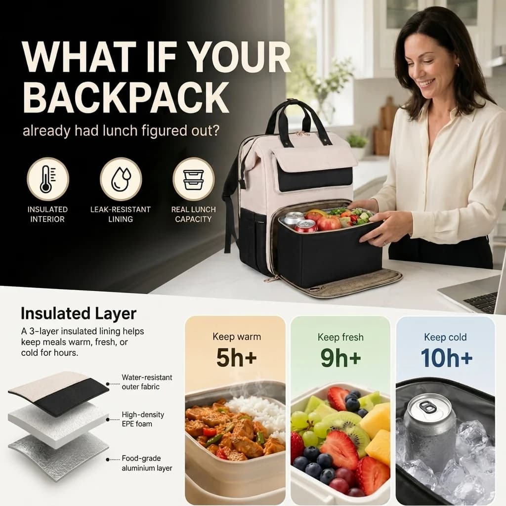 Modern Lunch Backpack with Removable Lunch Bag