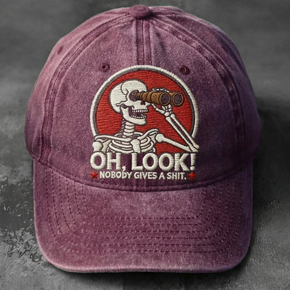 Oh, Look! Nobody Gives A Sh*t" Skeleton Vintage Washed Embroidered Cap