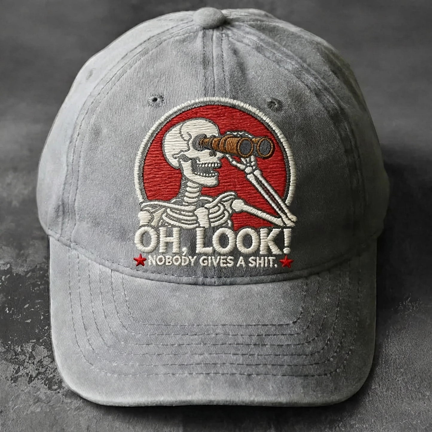 Oh, Look! Nobody Gives A Sh*t" Skeleton Vintage Washed Embroidered Cap