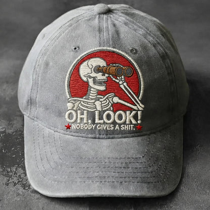 Oh, Look! Nobody Gives A Sh*t" Skeleton Vintage Washed Embroidered Cap