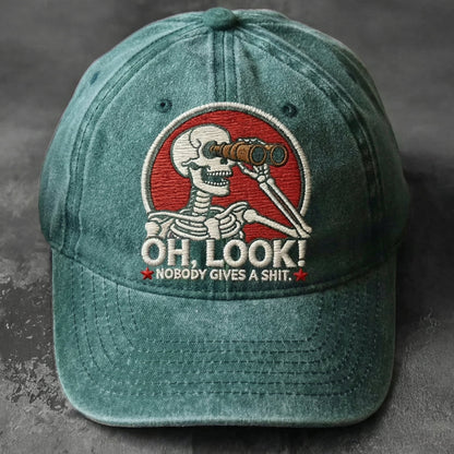 Oh, Look! Nobody Gives A Sh*t" Skeleton Vintage Washed Embroidered Cap