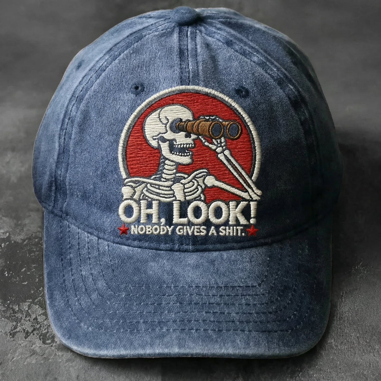 Oh, Look! Nobody Gives A Sh*t" Skeleton Vintage Washed Embroidered Cap