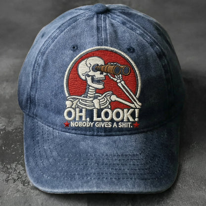 Oh, Look! Nobody Gives A Sh*t" Skeleton Vintage Washed Embroidered Cap
