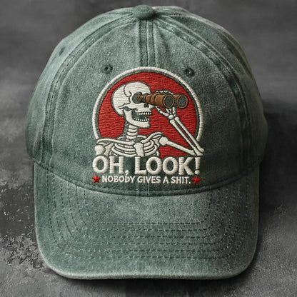 Oh, Look! Nobody Gives A Sh*t" Skeleton Vintage Washed Embroidered Cap