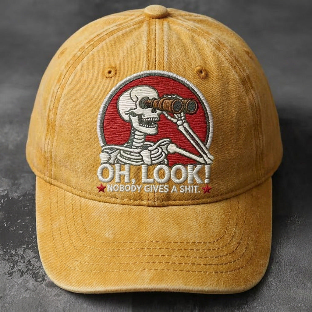 Oh, Look! Nobody Gives A Sh*t" Skeleton Vintage Washed Embroidered Cap
