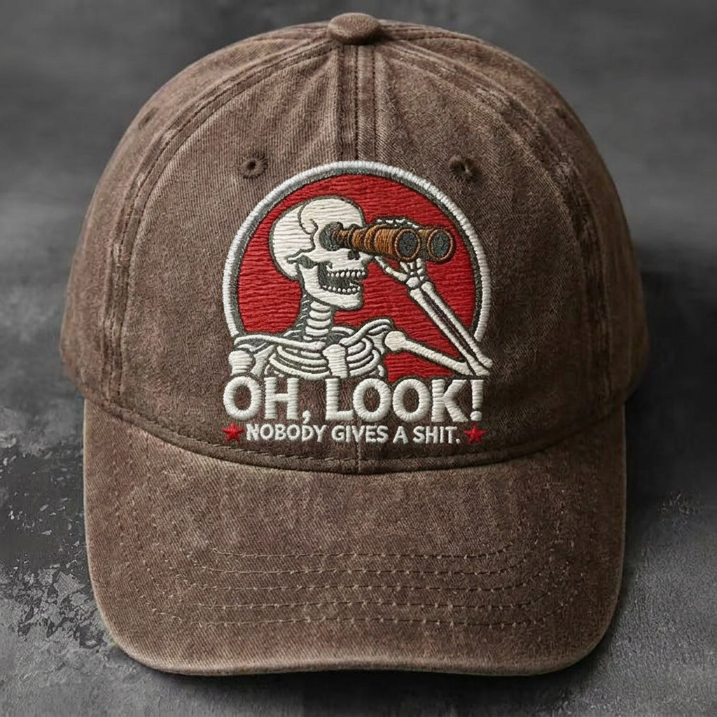 Oh, Look! Nobody Gives A Sh*t" Skeleton Vintage Washed Embroidered Cap