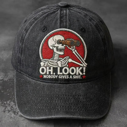 Oh, Look! Nobody Gives A Sh*t" Skeleton Vintage Washed Embroidered Cap