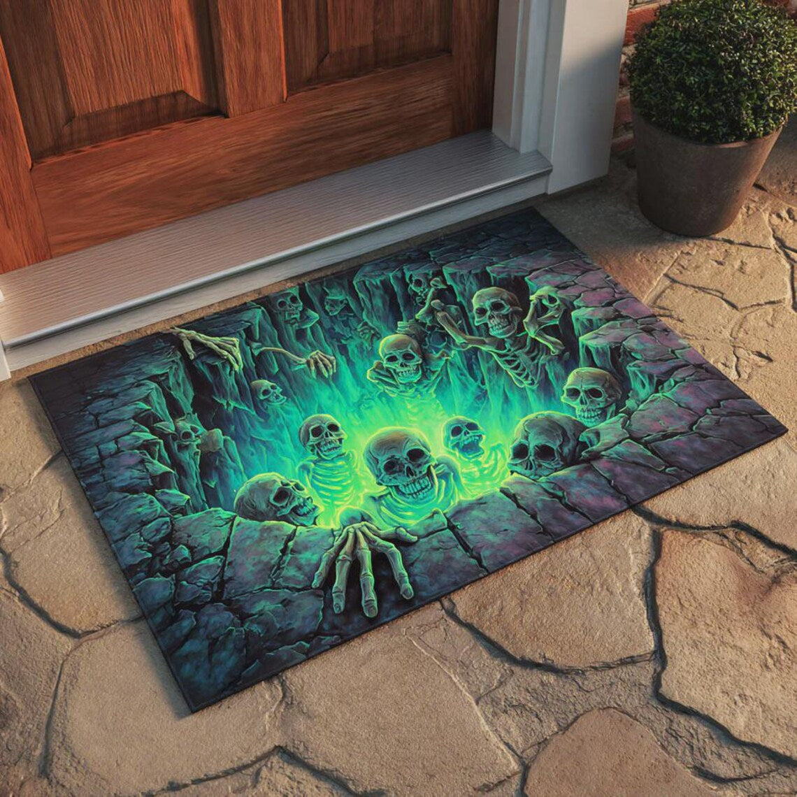 Glowing skull pit 3D Halloween illusion doormat