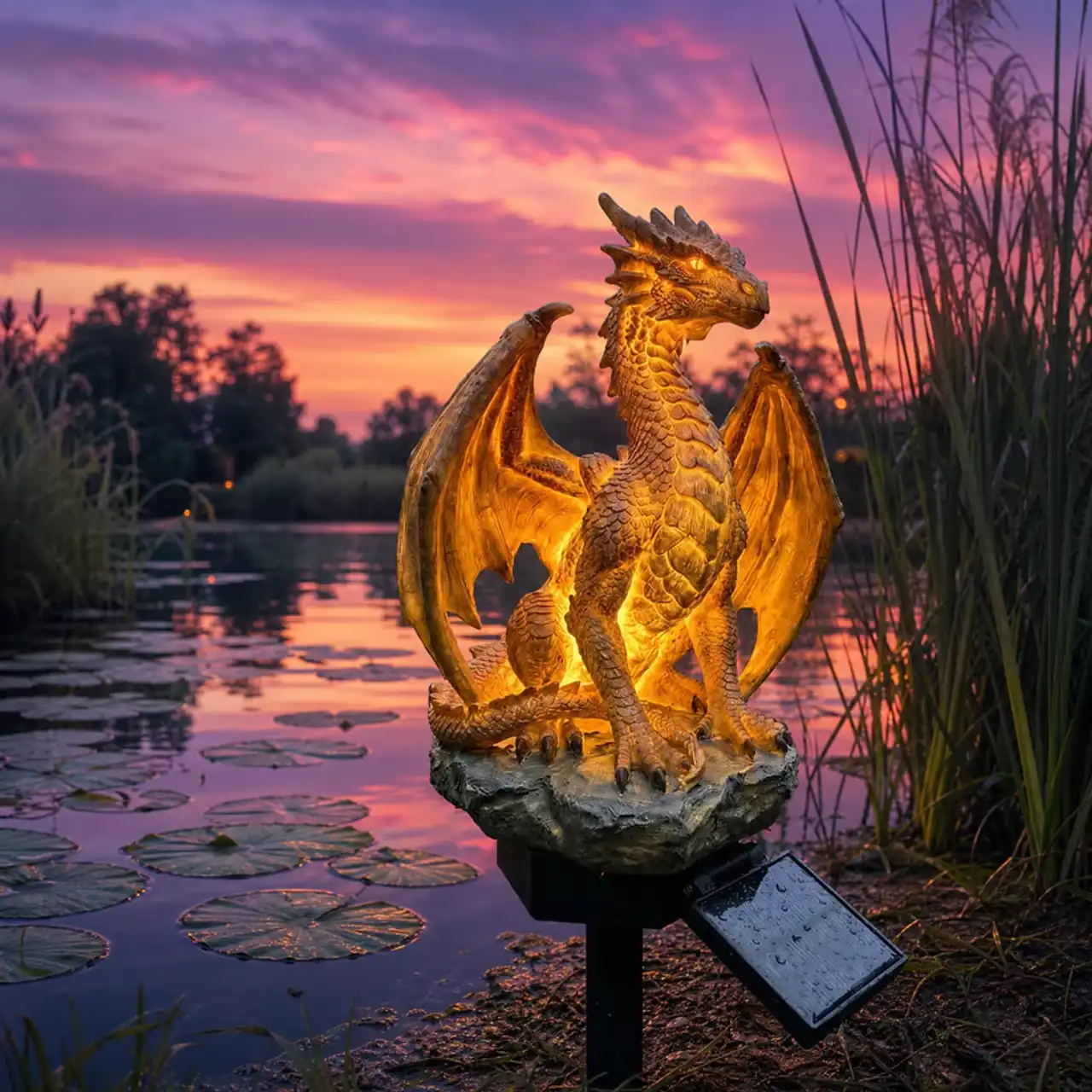 ✨Solar Dragon Garden Statue Light – Golden Ember Fantasy Outdoor Decor
