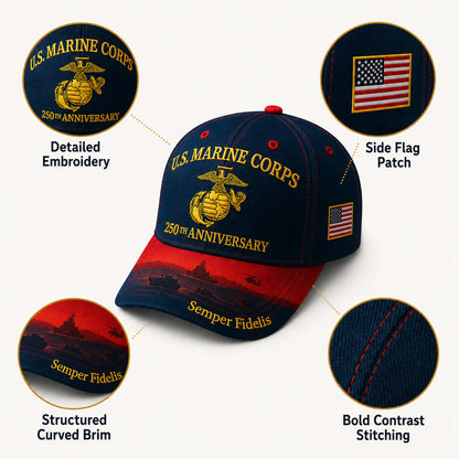 U.S. Marine Corps 250th Anniversary Cap – Embroidered Edition
