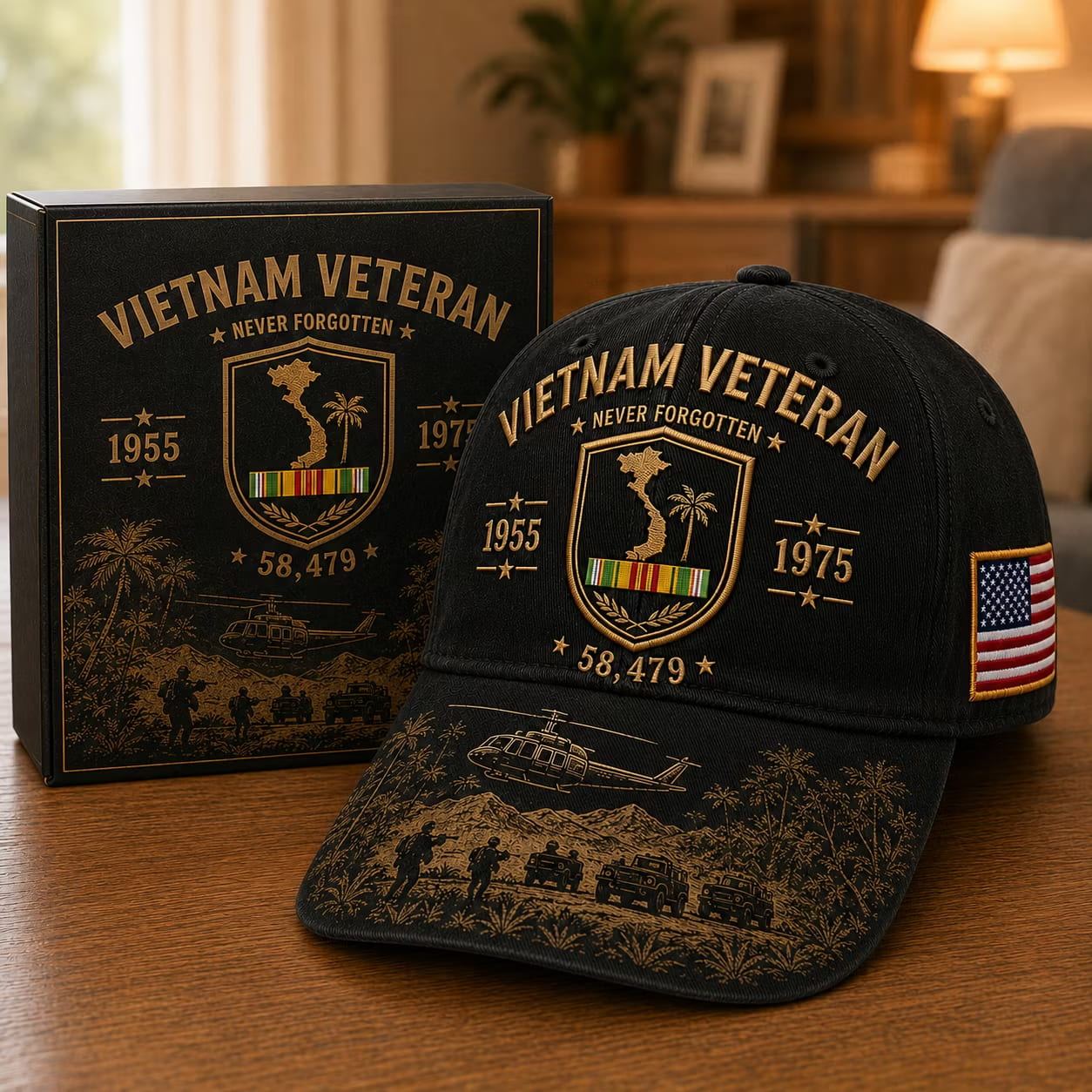 Vietnam Veteran 1955–1975 Memorial Embroidered Cap