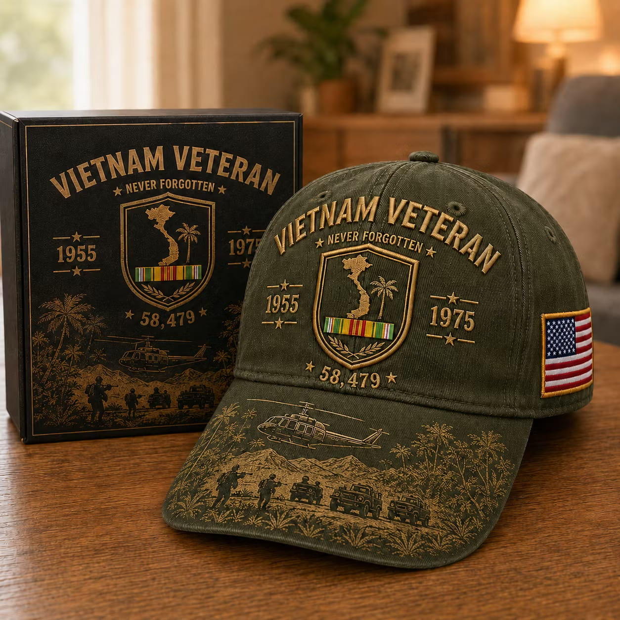 Vietnam Veteran 1955–1975 Memorial Embroidered Cap