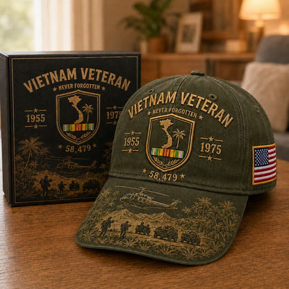 Vietnam Veteran 1955–1975 Memorial Embroidered Cap