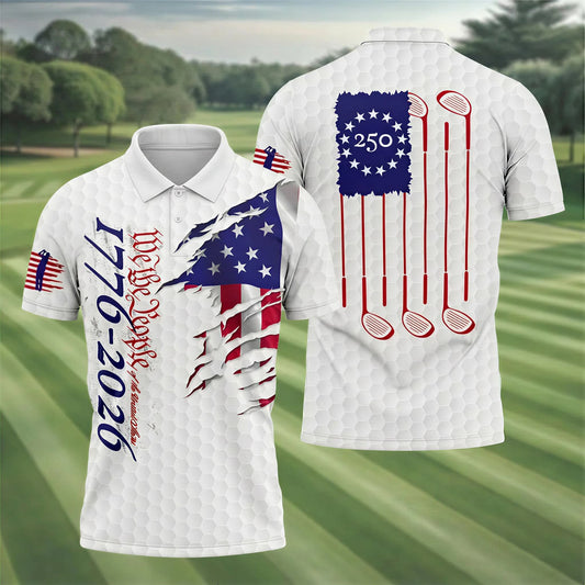 "We The People" 1776–2026 American Flag Golf Shirt