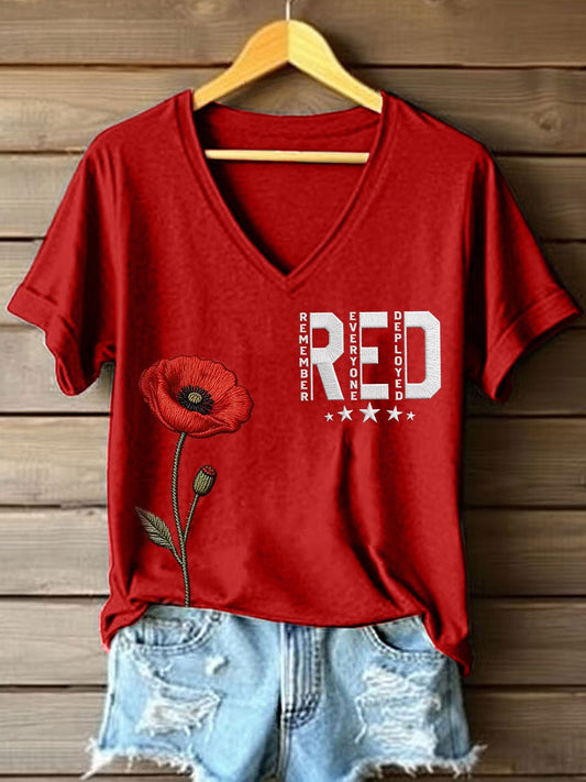 Women's Red Friday Inspired V-Neck T-Shirt