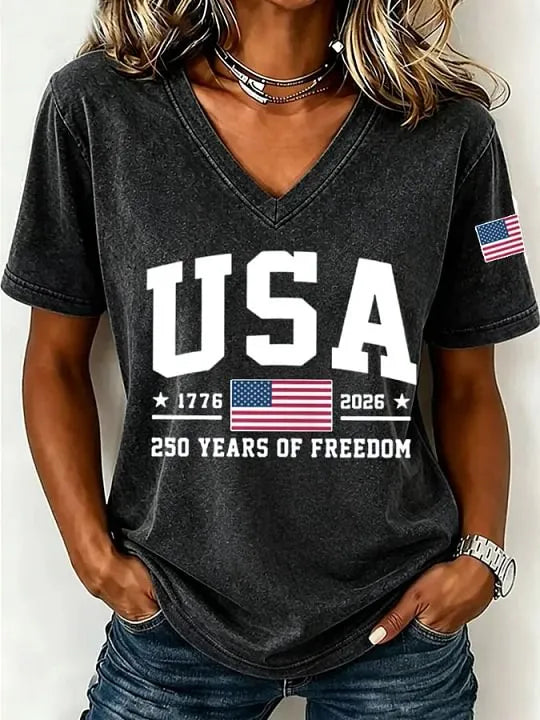 Women's USA 250 Years of Freedom V-Neck Tee