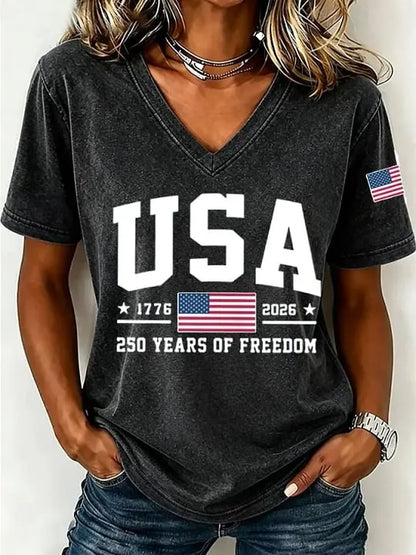 Women's USA 250 Years of Freedom V-Neck Tee
