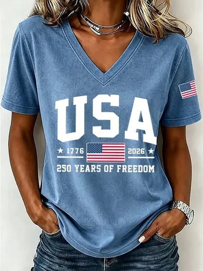 Women's USA 250 Years of Freedom V-Neck Tee