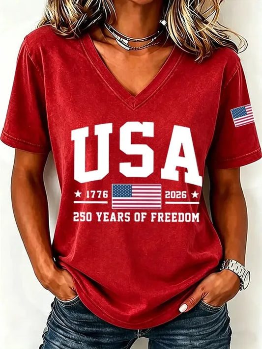 Women's USA 250 Years of Freedom V-Neck Tee