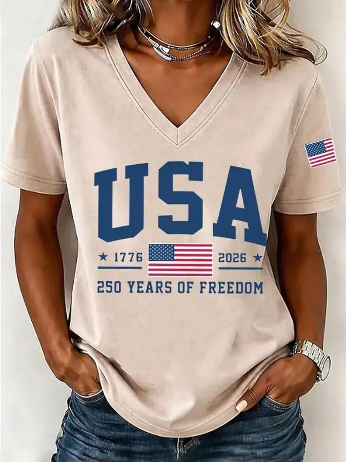 Women's USA 250 Years of Freedom V-Neck Tee