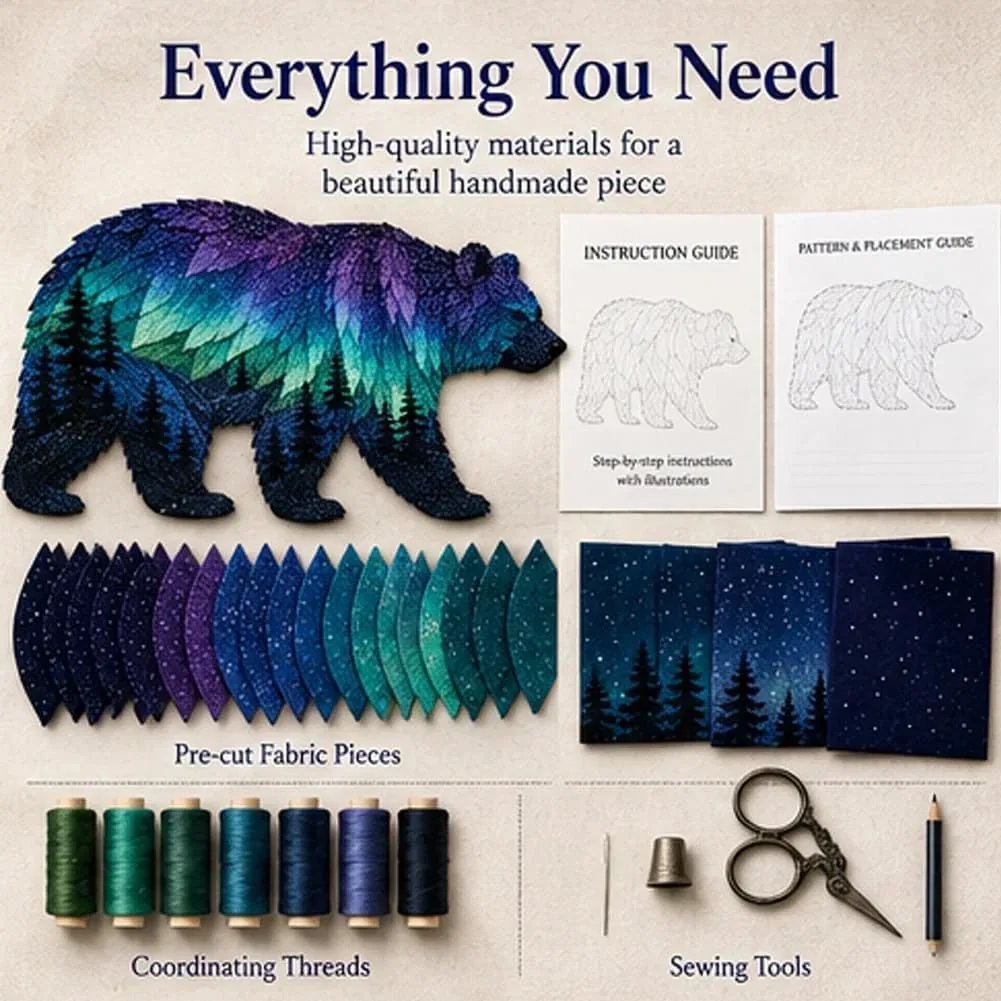 Everything you need in one box fabric panels pre-cut animal shapes thread tools guide