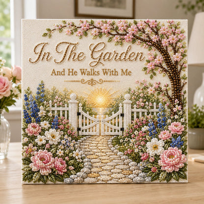 In The Garden pearl art kit with garden gate roses and pathway