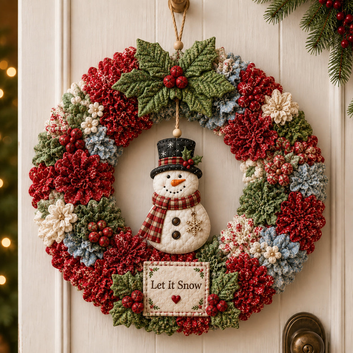 Let It Snow Snowman 3D fabric poke wreath DIY kit for Christmas door