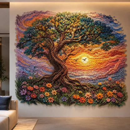 Framed sunset tree landscape wall art made with puffy popcorn 3D drawing pens