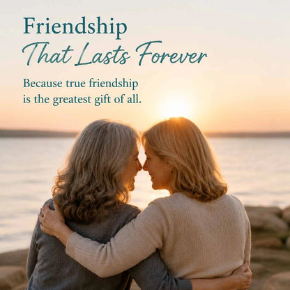 Two friends embracing at sunset, friendship that lasts forever